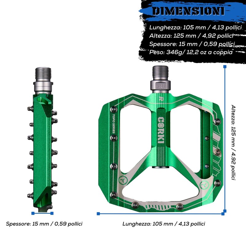 Corki Cycles 特大フラットマウンテンバイクペダル アルミ合金MTBペダル 幅4インチプラットフォームペダル - 9/16インチ - グリーン