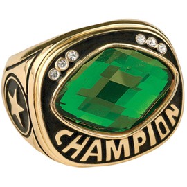 Express Medals Champion Green MVP All Star Trophy Ring in Sizes 6 to 15 with Award Display Stand Case and Neck Display Ball Style Chain, Metal, Cubic Zirconia