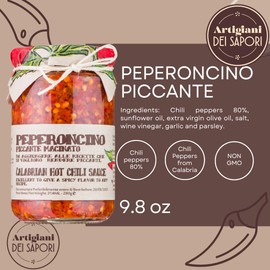 Crushed Calabrian Chili Peppers In Oil Glass, 9.8 oz, Italian Hot Chili Sauce, Peperoncini Piccanti Spread, Artigiani dei Sapori