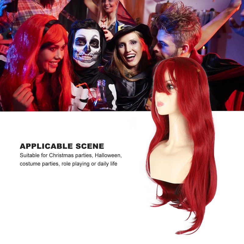 Red Long Straight Wigs with Bang Synthetic Heat Resistant Breathable