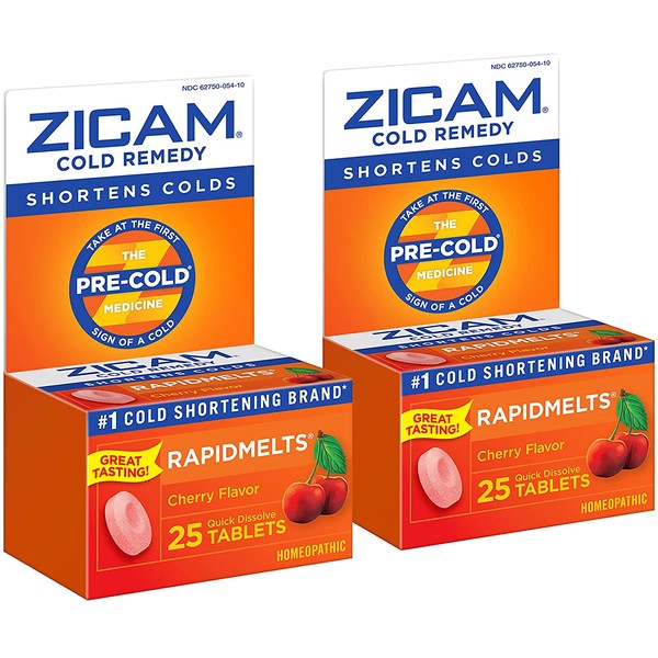 Zicam Cold Remedy Zinc RapidMelts, Cherry Flavor, 25 Count (Pack of 2)