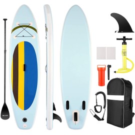 ANCHEER iSUP Inflatable Stand Up Paddle Board 10', Non-Slip Deck, Military Grade PVC iSUP Boards Complete Kit Package Plus Adjustable Paddle, Coil Leash, Hand Pump Perfect for Yoga (Yellow)