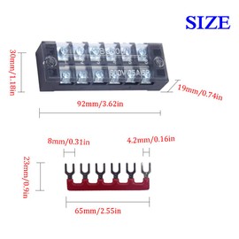 CEEYSEE 12pcs (6 Set) 6 Positions Dual Rows Covered Screw Terminal Block 600V 25A + 6Pcs 6 Positions Pre-Insulated Black/Red Fork Terminal Barrier Strip 400V 25A(TB2506)