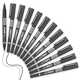 deli Twin Tip Permanent Markers 12 Count，Black | Fine Point & Ultra Fine Point | for Signature & Marking, low odor & non-toxic