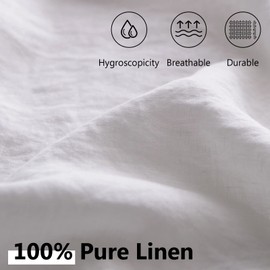 King Linens 100% French Linen Pillowcases Pack of 2 with Embroidery - (20'' x 40'') - Stone Washed Solid Color Natural Flax Soft Breathable (King, White)
