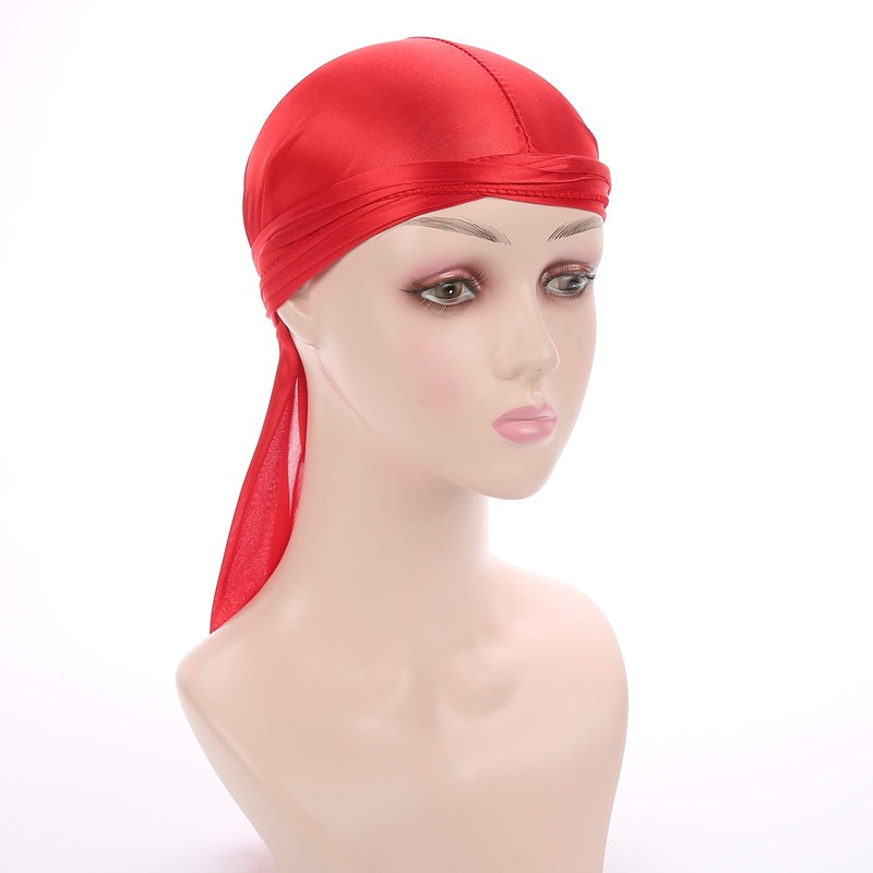 Fxhixiy Satin Silk Extra Long-Tail Durag Headwraps Pirate Cap Bandana