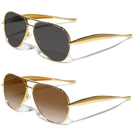 GUVIVI Retro Gold Aviator Sunglasses for Women Men, 2025 Metal Oversized 70s Aviators Black Sun Glasses