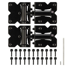 Dreamxiang Non-Weld Self Closing Gate Hinges Adjustable Heavy Duty Hardware 90 Degree Gate Hinges Kit for Wood/Vinyl/Metal/Outdoor Fence, with Self-Tapping Screws and Swing Adjuster Tool, 2-Pack