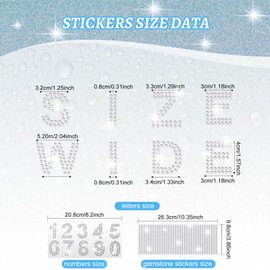 3 Sheets Glitter Letters Rhinestone Sticker Letter Bling Crystal Alphabet Number Stickers Gemstone Border 34 Letters and 10 Numbers Self-Adhesive Decorative for DIY Decoration(Silver)