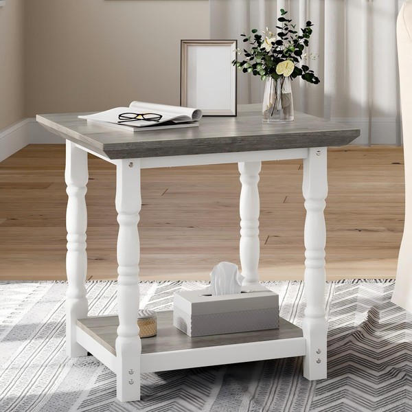 YITAHOME Accent Square Side Table with 2-Tier Open Shelves &