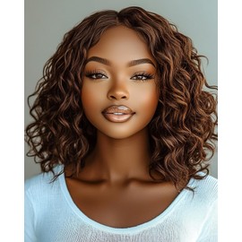 FASHION IDOL Short Curly Human Hair Bob Wigs for Women Wear and Go Deep Wave Lace Front Wig Middle Part Shouder Lenth Wig Pre plucked with Baby Hair Natural Black 150% Density