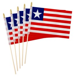 5 Pack Liberia Liberians Small Mini Wood Hand Held Stick Flag,Suitable For Various Holiday Parties, World Cup, National Day, And National Flag Day.