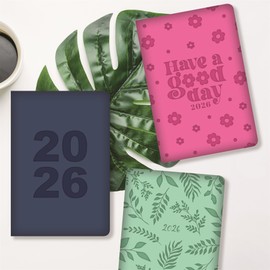 Pocket Diary 2026 Week to View Pink Floral Embossed Padded Soft Faux Leather Planner Have a Good Day Hardback Notebook Business Student Organizer