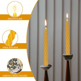 Natural Beeswax Spiral Taper Candles Pack of 6, Dripless Short Candle Sticks for Dinner Wedding Party Christmas Home Decorations - 7 Inch Tall - Yellow