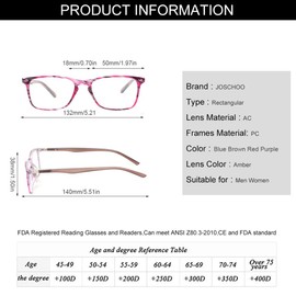 JOSCHOO Computer Reading Glasses Blue Light Blocking Readers Men and Women Glasses of Reading (Purple Stripe, 1.0)