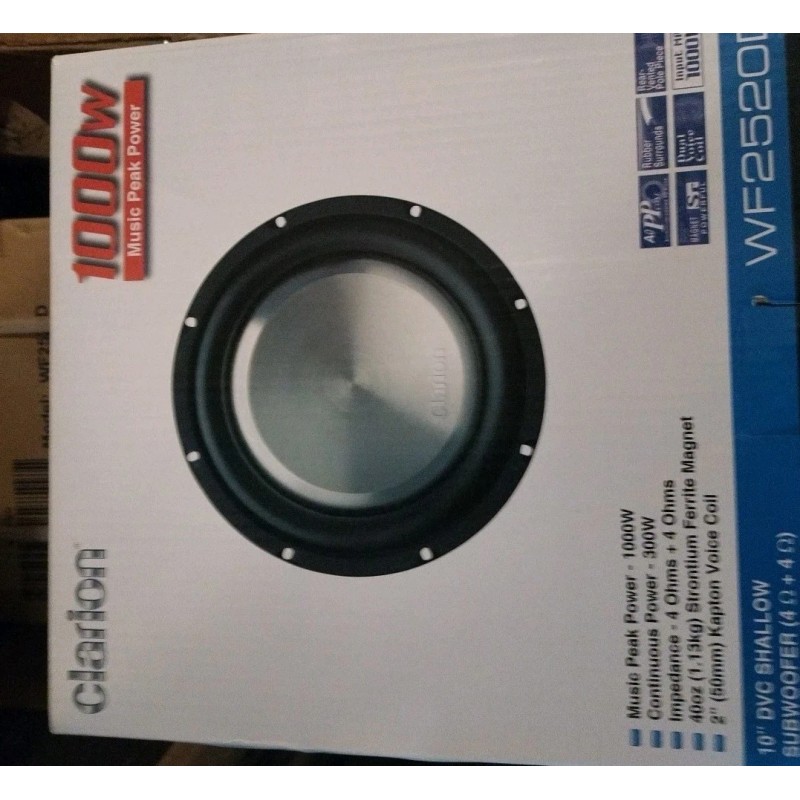 Clarion WF2520D 1000W Max 10"Dual 4Ohm Voice Coil Shallow-Mount Subwoofer