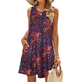 SimpleFun Sleeveless Sundresses for Women 2025 Short Polka Dot Dress with Pockets Beach Vacation Essentials M