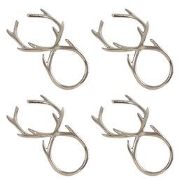SARO LIFESTYLE Collection Antler Napkin Rings (Set of 4), Diameter: 1.5", 4.5"L x 2.25"W, Silver, NR631.S