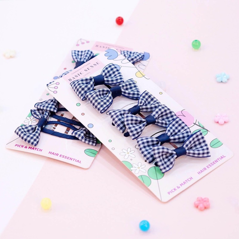 Basic Sense 12pcs Gingham Check Bow School Hair Set, Ribbon