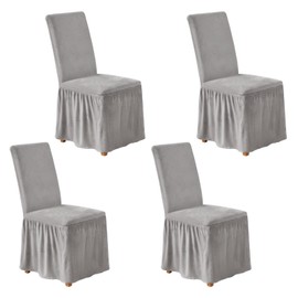 NICEEC Spandex Chair Covers for Dining Chairs Covers Set of 4 Removable Dining Room Chair Covers with Skirt Parson Chair Slipcovers Washable Chair Protector for Kitchen Wedding Party(Light Grey)
