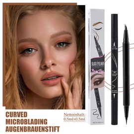 Curved Microblading Augenbrauenstift, Wischfest 2in1 Eyebrow Pencil mit Dual-Ended, Wasserfest Eyebrow Pen mit Präziser Pinselspitze für Natürliche Augenbrauen, Augenbrauenstift Härchenzeichnung