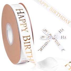 Pineraap White Happy Birthday Ribbon for Flower Bouquet, 45 Yards 1 Inch Birthday Ribbon Grosgrain Craft Ribbon for Gift Wrapping Party Supplies Decorations