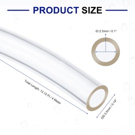 sourcing map PVC Tubing, 2.5mm ID x 3.5mm OD - 13 Feet Long Clear Vinyl Water Pipe, Lightweight Plastic Flexible Water Pipe for Aquaponics, Air Hose, Irrigation