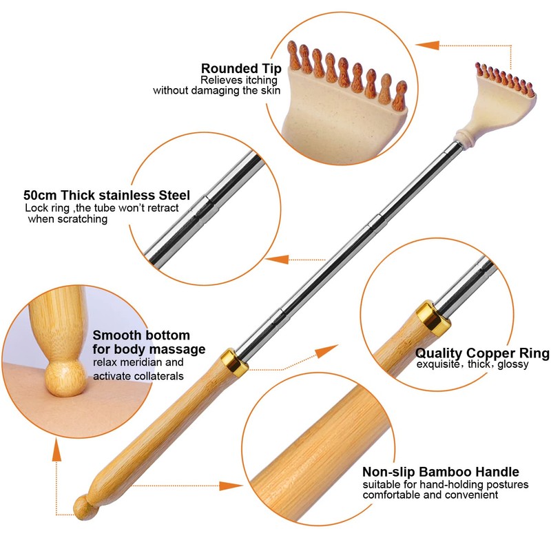 YEHORIN Telescoping Back Scratcher, Portable Extendable Bamboo Back Scratcher for