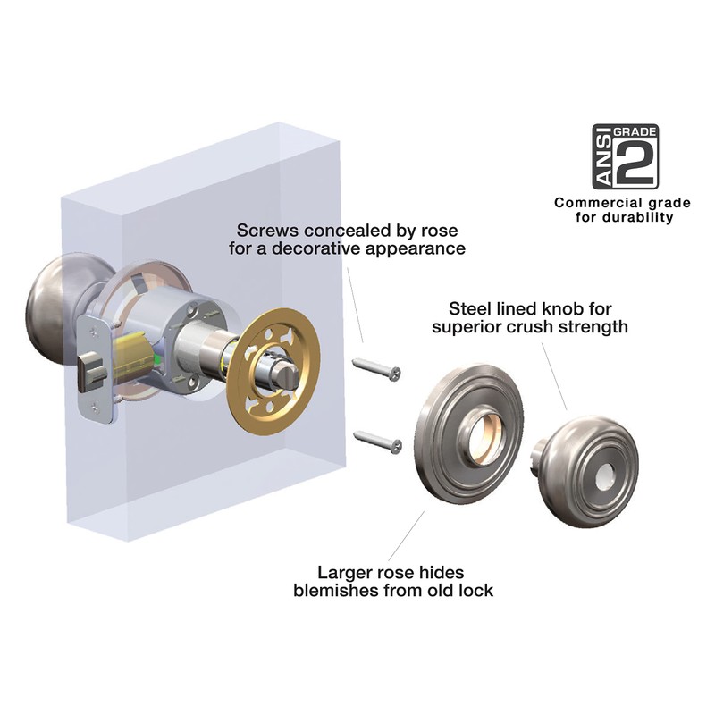 BRINKS - Stafford Bedroom Bathroom Privacy Lockset Door Knob, Satin