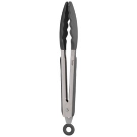 Tovolo Kitchen Cooking Stainless Steel Tongs 9" with Silicone Grip & Easy Lock Mechanism for Serving, Salad, and Ice, Charcoal Gray