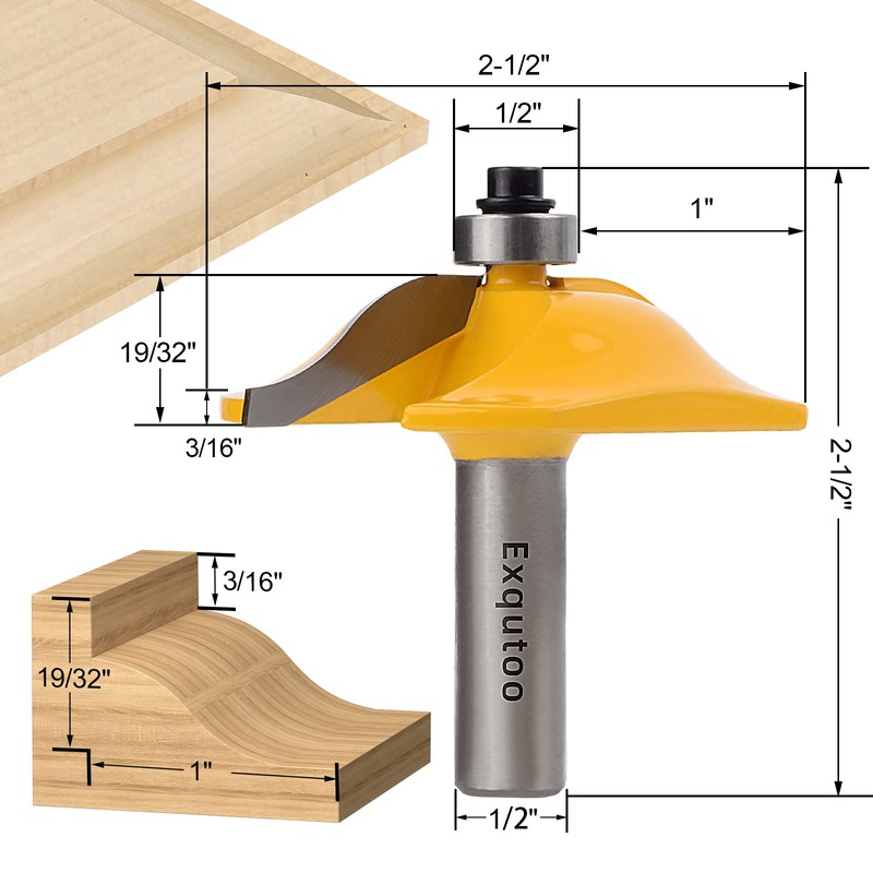Exqutoo 3PCS 1/2" Shank Router Bit Set, Raised Panel Cabinet