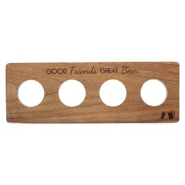 Pavilion - Good Friends Great Beer - 15" x 5.25" Beer Glass Flight Board Tasting Set - Holds 4 Full-Sized Pilsner Glasses - Beer Enthusiast Brewery Lover Gift Housewarming Present