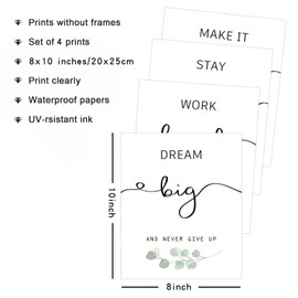 HyeeArt Inspirational Wall Art Office Decor, Motivational UNFRAMED Wall Art Prints for Bedroom,Living Room,Office,Classroom, Set of 4, 8"x10"