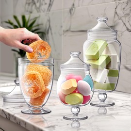 Amazing Abby - Admire - Acrylic Apothecary Jars (3-Piece Set), Plastic Jars with Lids, Bathroom Canisters, Vanity Organizers, Candy Buffet, Wedding Display, BPA-Free and Shatter-Proof