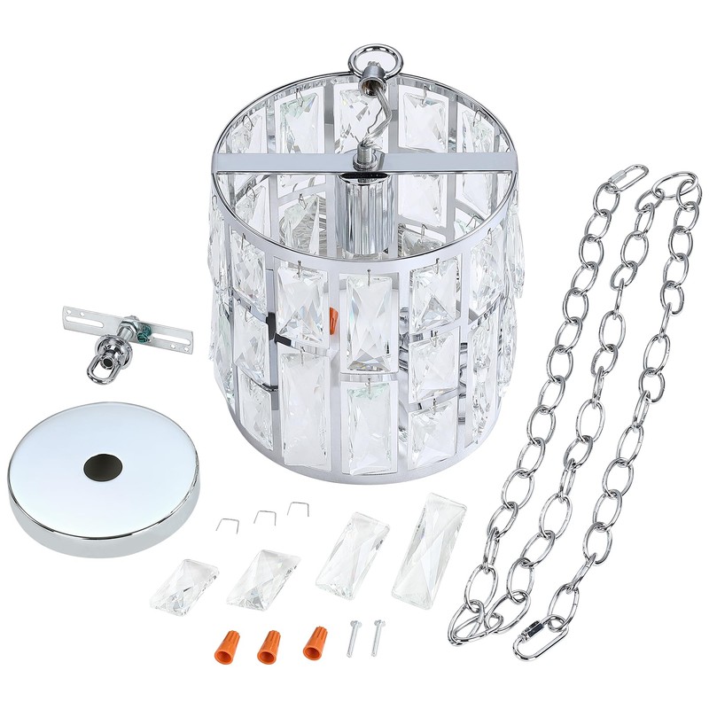 Modern Crystal Pendant Light,Chrome Chandelier Light Fixture, Cylinder Adjustable Height