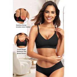Vertvie 2 Pack Women's Seamless Bras No Underwire Comfort Push Up Bras Buttery Wireless Bralette Full Coverage Sport Everyday Bra(2pcs Black+White,M)