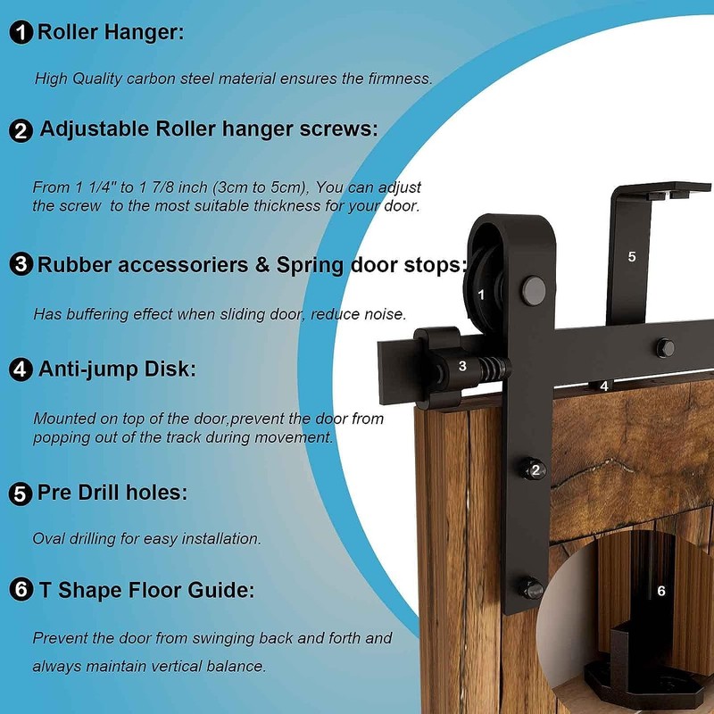 CCJH 5.5FT Ceiling Mount Sliding Barn Door Hardware Kit Low