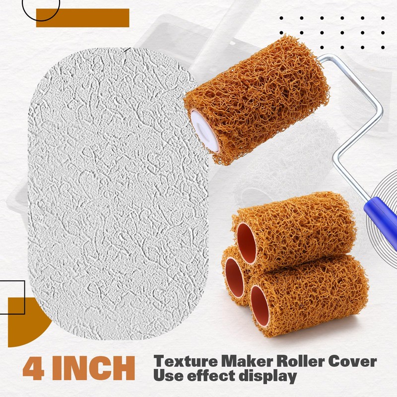 Teenyyou 3 Pcs 4 Inch Textured Paint Roller Set Small