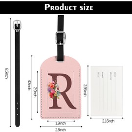 Deokke 2 Pack Initial Letter Luggage Tag Monogram Suitcase Tags PU Leather Cover Aesthetic Cute Monogrammed Travel Bag Labels for Women Girls Men (Pink-R)