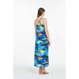 Women's Hawaiian Luau Floral Print Maxi Sweetheart Dress S Sunset Blue