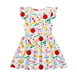 RAISEVERN Back to School Dress Little Girls Size 6 First Day of Kindergarten Dresses Flutter Sleeve Ruffle Outfits