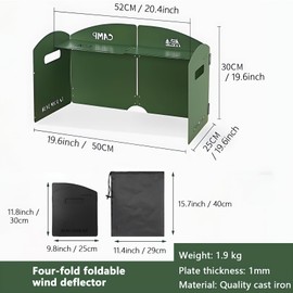 Outdoor Wind Deflector,Cassette Stove Folding Wind Deflector, Steel Windproof Hood for Stove, Gas Stove Wind Deflector, Camping Thickened Stove Ring, Portable 4 Plates Wind Blocker (Green)