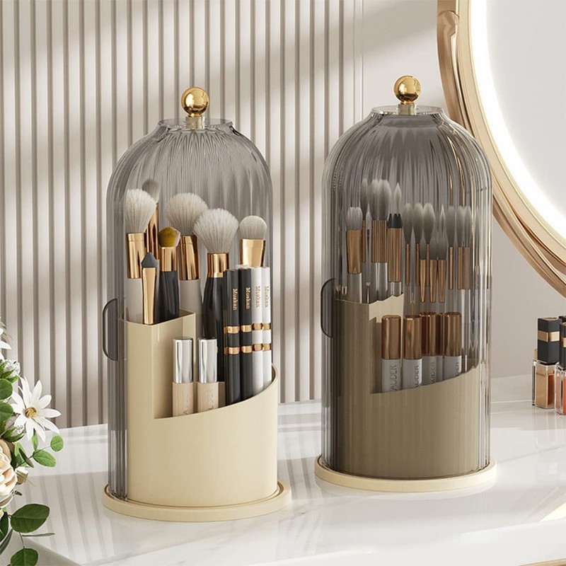 STARRY G Cosmetic Organiser Bucket with Visible Cover, 360° Rotating