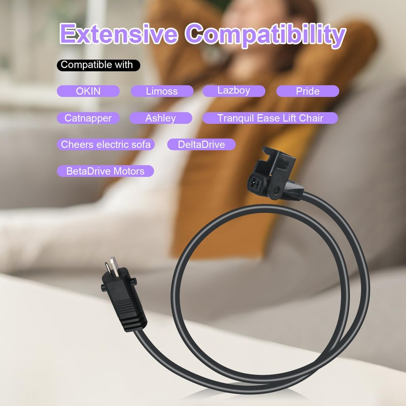 6.5 Feet Extension Cord for Lift Chair or Power Recliner,