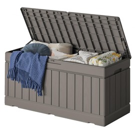 Acurax 78 Gallon Deck Box Outdoor Indoor Waterproof Storage Box for Patio Furniture, Pool Accessories, Garden Tools, and Cushion Storage, Coffee