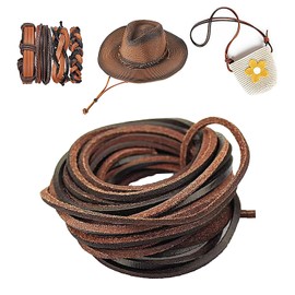 LuojinLuoda​​ 3mm Flat Genuine Leather Cord, Dark Brown Leather String for Jewelry Making, Bracelet Crafting, Necklace Crafting, Braiding Crafts, DIY Crafts (5 Yards)​