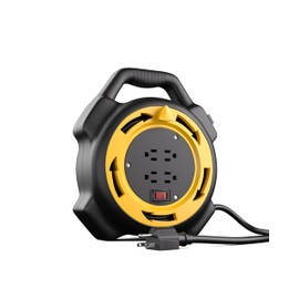 ERAYAK Extension Cord Reel with 25 FT Power Cord, Hand Wind Retractable, 16/3 AWG SJTW, 4 Grounded Outlets, 13 Amp Circuit Breaker, Yellow, Black