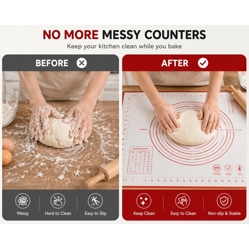 2-Pack Silicone Baking Mat Non-Stick Pastry Dough Rolling Mat with