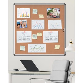 Mifuro 38"x38" Enclosed Bulletin Board, Lockable Weather-Resistant Aluminum Cork Noticeboard for School & Office, Silver Frame w/Cork