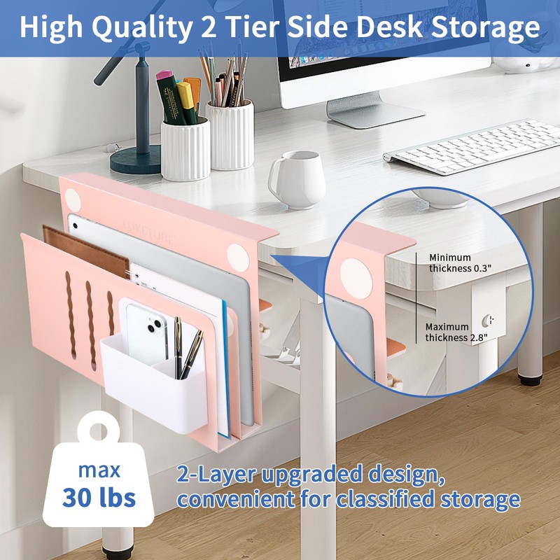 LUKETURE Desk Side Storage, 2 Tier Steel Hanging Organizer, No
